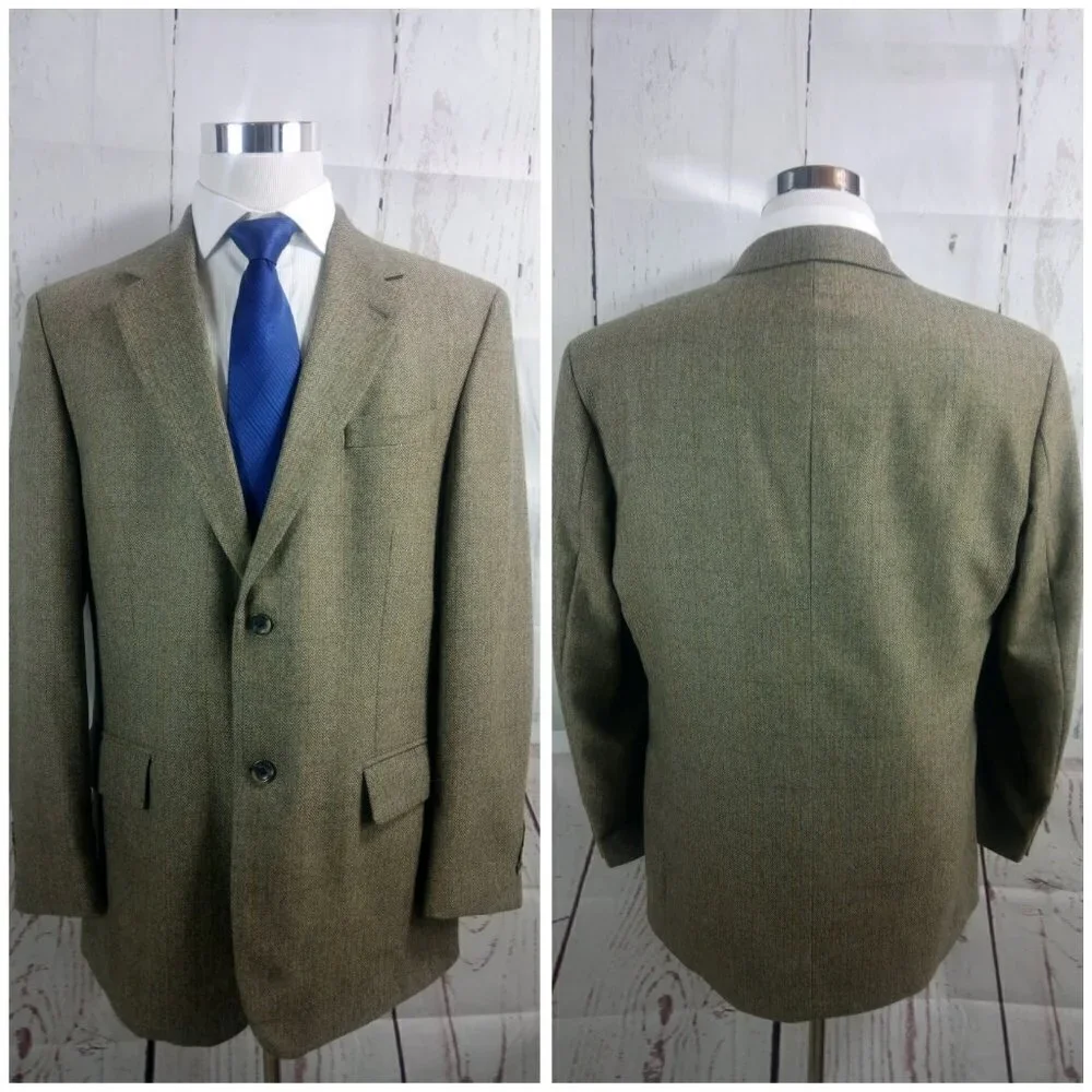 Oscar de la Renta 43R Brown Suit Blazer Sport Coat